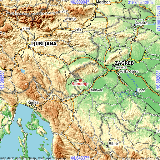 Topographic map of Kamanje