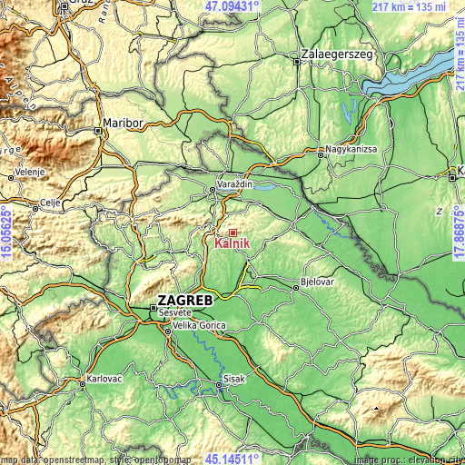 Topographic map of Kalnik