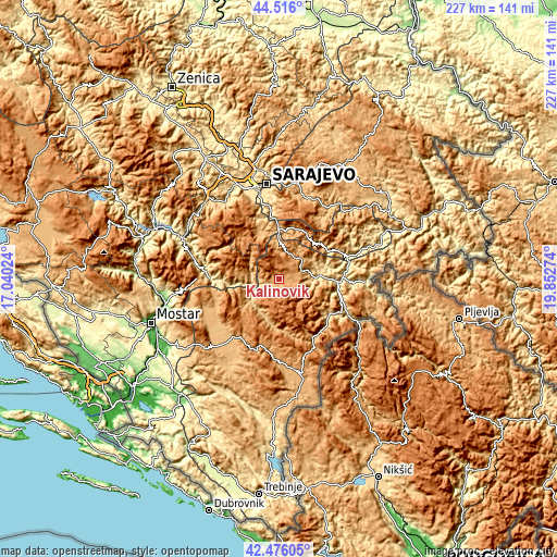 Topographic map of Kalinovik