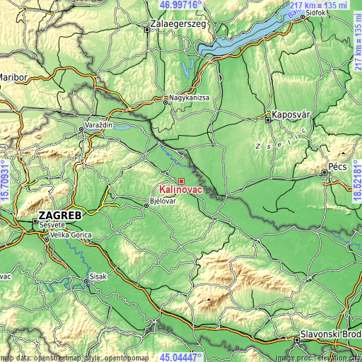 Topographic map of Kalinovac