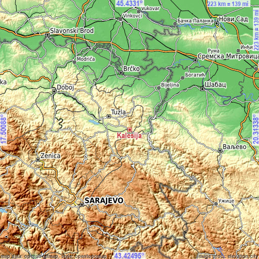 Topographic map of Kalesija