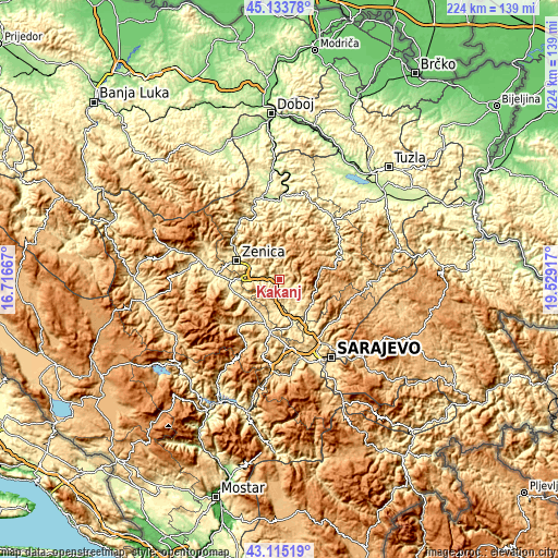 Topographic map of Kakanj