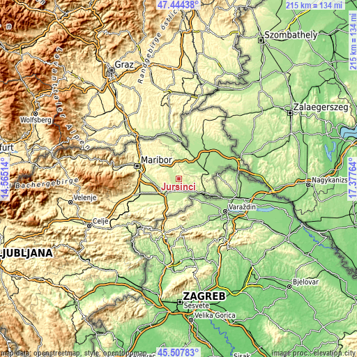 Topographic map of Juršinci