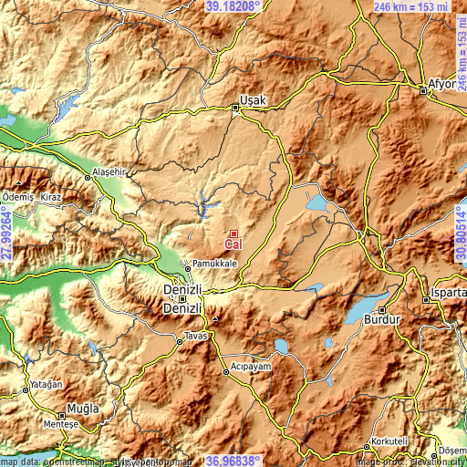 Topographic map of Çal