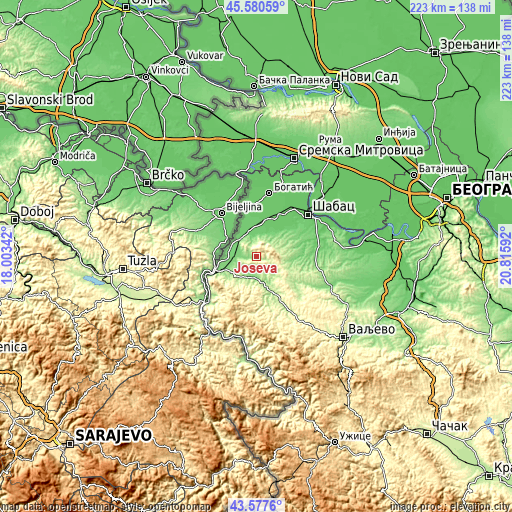 Topographic map of Joševa
