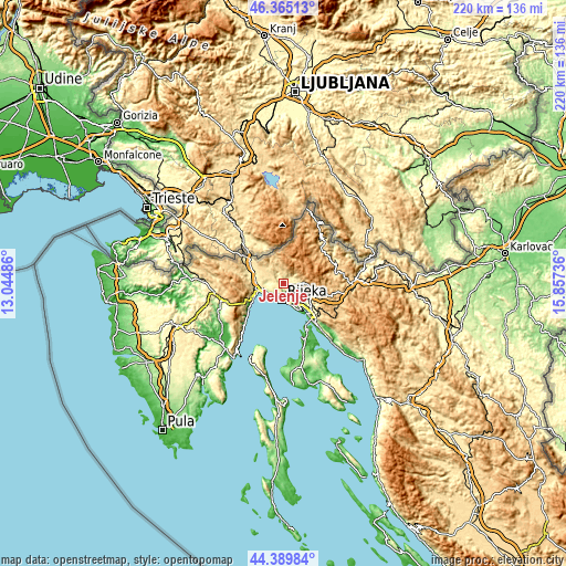 Topographic map of Jelenje