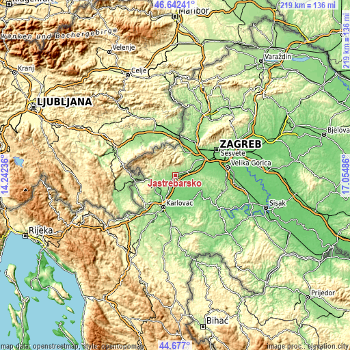 Topographic map of Jastrebarsko