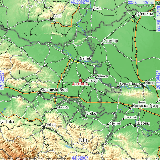 Topographic map of Jarmina