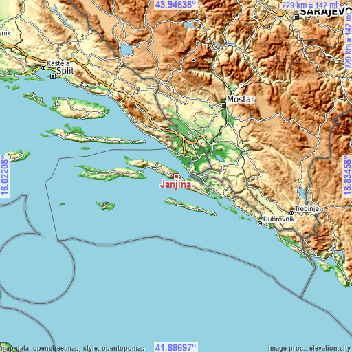 Topographic map of Janjina