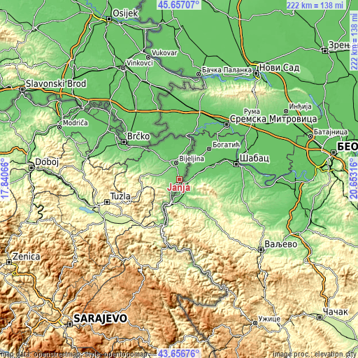 Topographic map of Janja