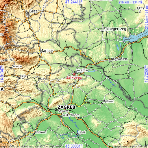 Topographic map of Jalkovec