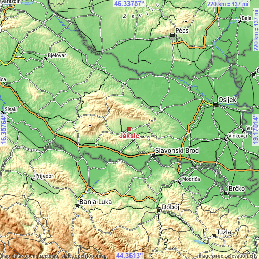 Topographic map of Jakšić