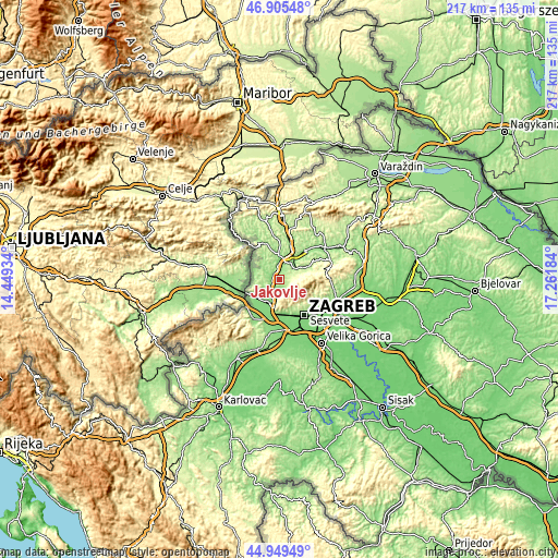 Topographic map of Jakovlje