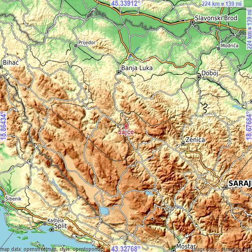 Topographic map of Jajce