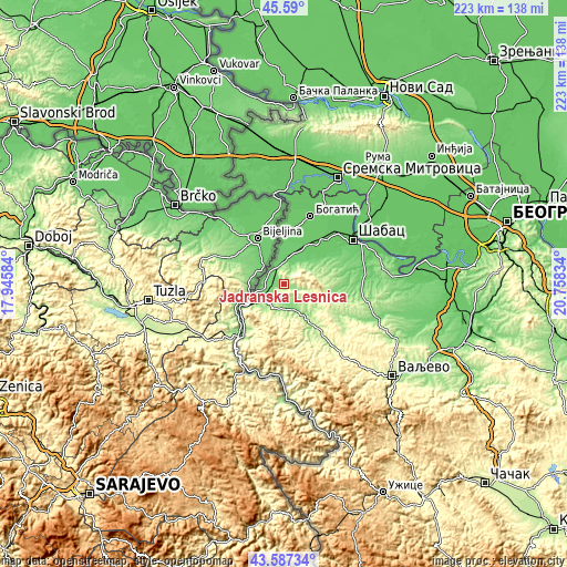 Topographic map of Jadranska Lešnica