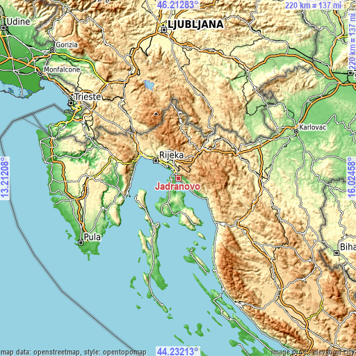 Topographic map of Jadranovo