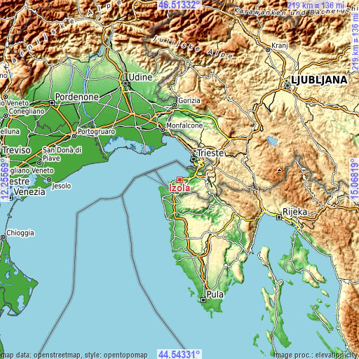 Topographic map of Izola