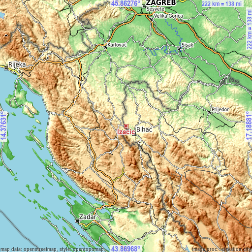 Topographic map of Izačić