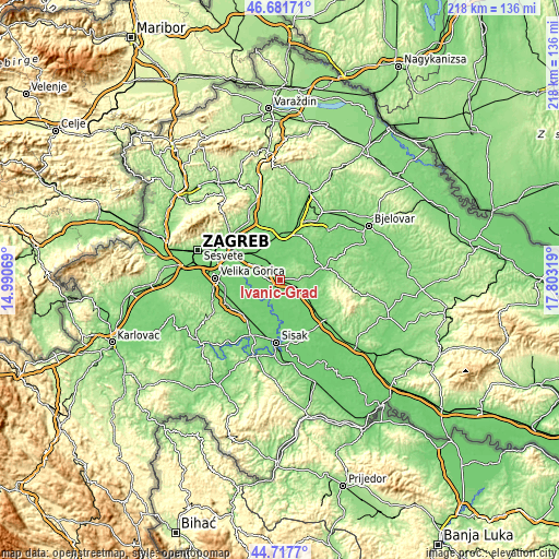 Topographic map of Ivanić-Grad