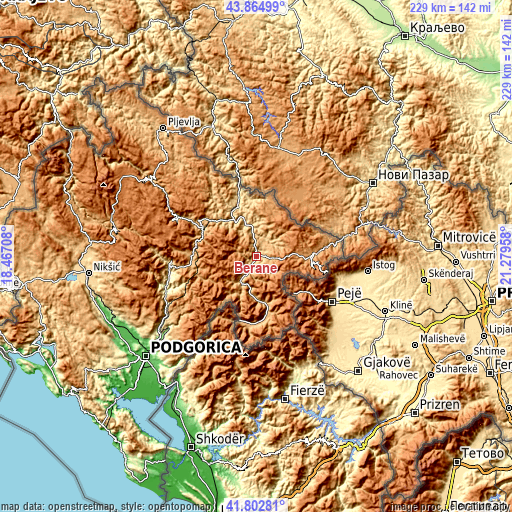 Topographic map of Berane