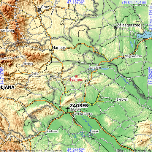 Topographic map of Ivanec