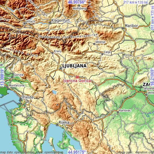 Topographic map of Ivančna Gorica