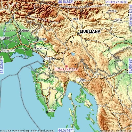 Topographic map of Ilirska Bistrica