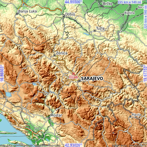 Topographic map of Ilijaš