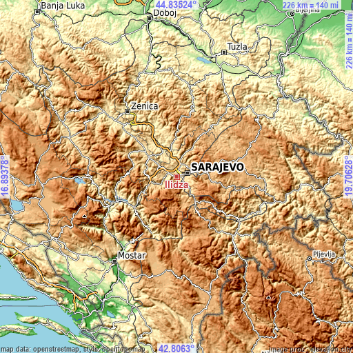 Topographic map of Ilidža
