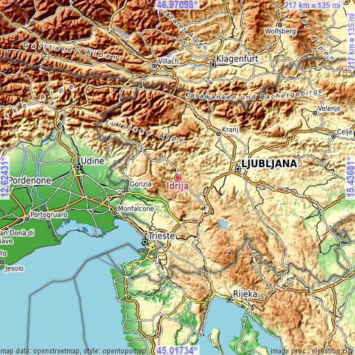 Topographic map of Idrija