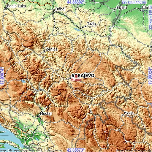 Topographic map of Hreša