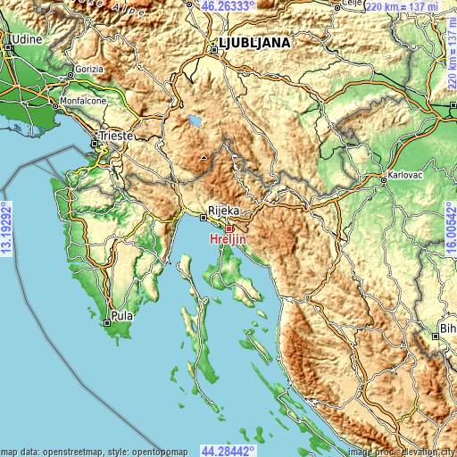 Topographic map of Hreljin