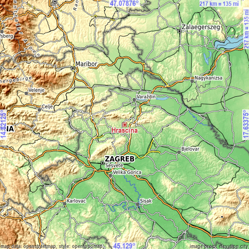 Topographic map of Hrašćina