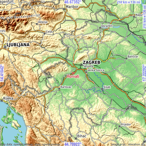 Topographic map of Horvati