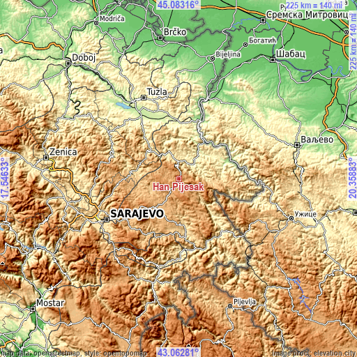 Topographic map of Han Pijesak