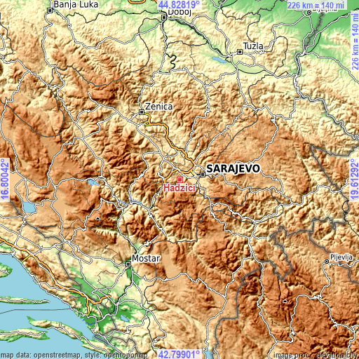 Topographic map of Hadžići