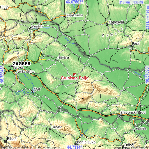 Topographic map of Grubišno Polje