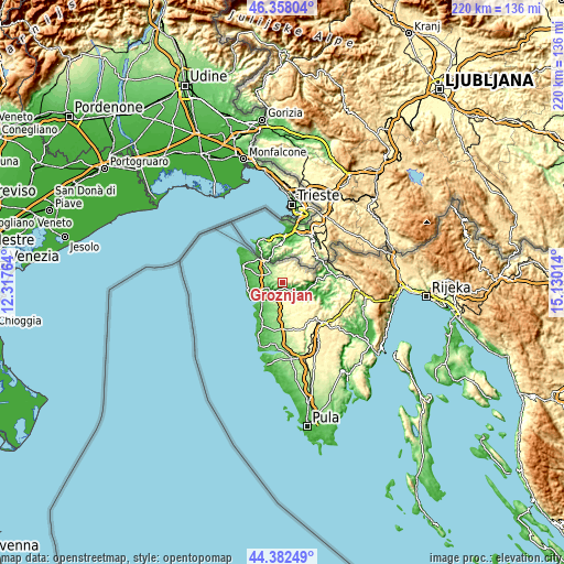 Topographic map of Grožnjan