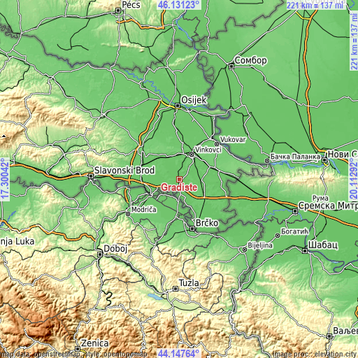 Topographic map of Gradište