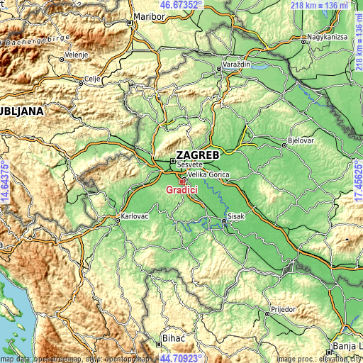 Topographic map of Gradići