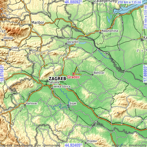 Topographic map of Gradec