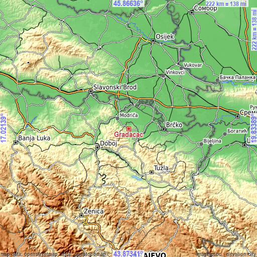 Topographic map of Gradačac