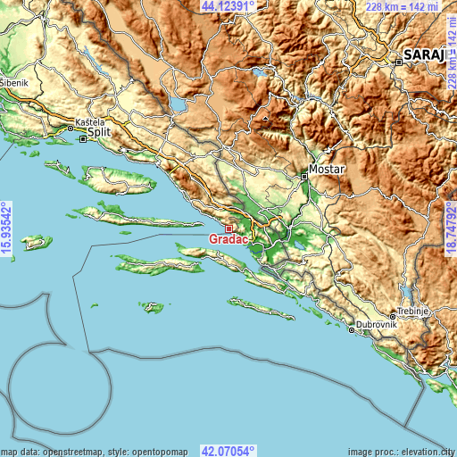 Topographic map of Gradac