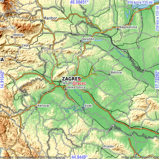 Topographic map of Gračec