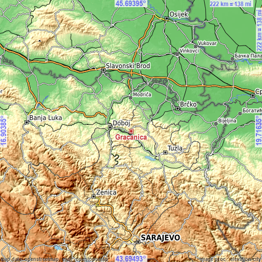 Topographic map of Gračanica