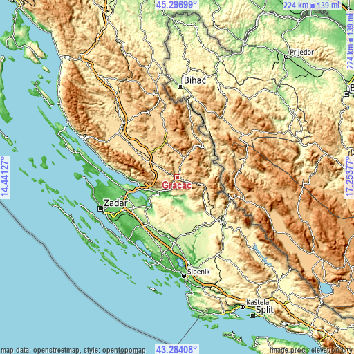 Topographic map of Gračac