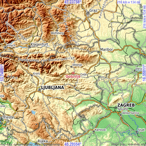 Topographic map of Gotovlje
