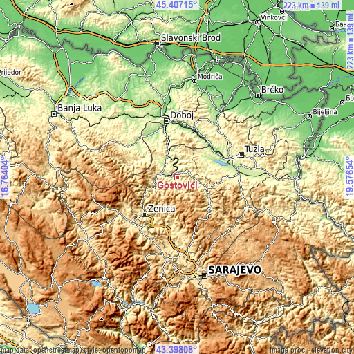 Topographic map of Gostovići