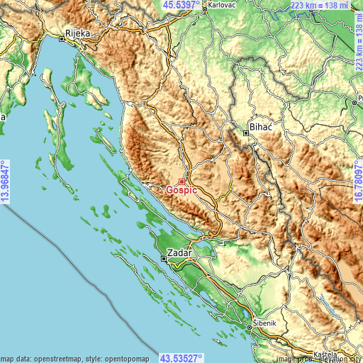 Topographic map of Gospić