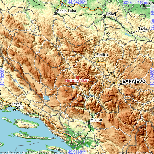 Topographic map of Gornji Vakuf